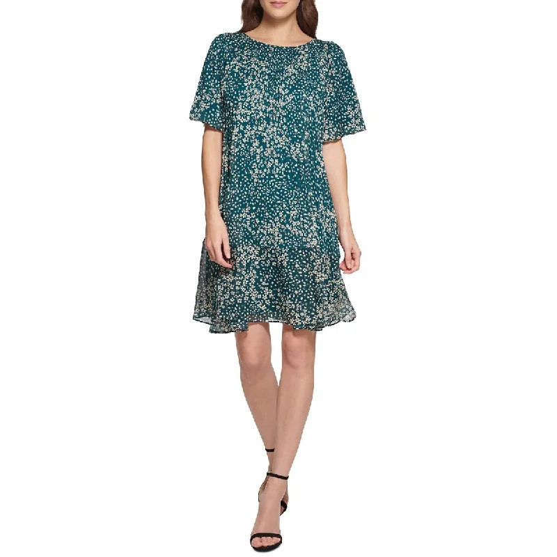 DKNY Womens Abstract Floral Gathered Neckline Shirtdress Formal floral dresses