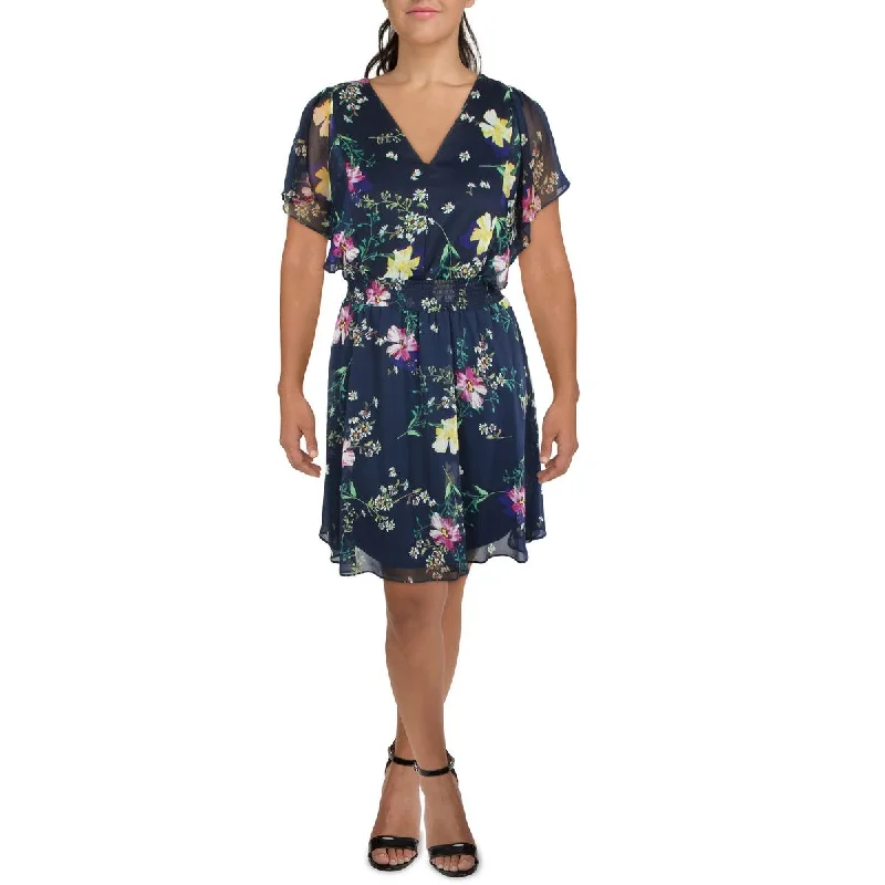 DKNY Womens Chiffon Floral Fit & Flare Dress Silk floral dresses