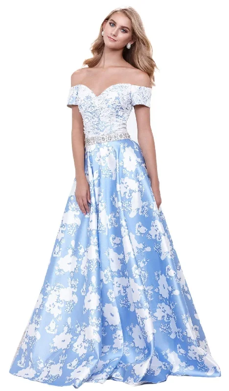 Nox Anabel - Lace Off Shoulder Floral A-Line Gown 8301SC Midi floral dresses