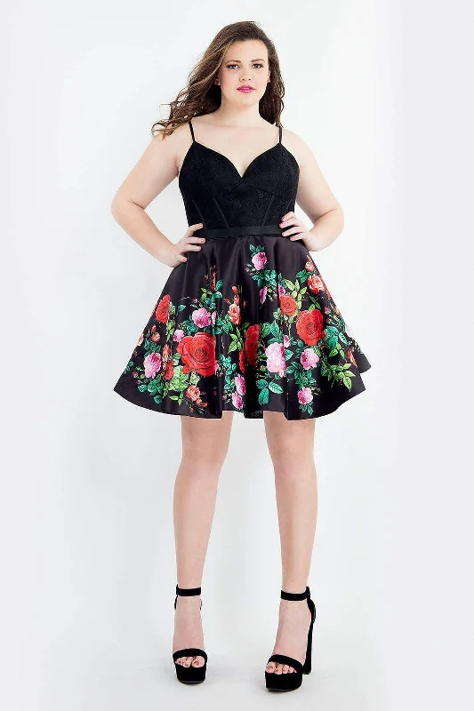 Rachel Allan 4818 - Floral Sweetheart Printed Satin A-line Dress Sexy floral print dresses