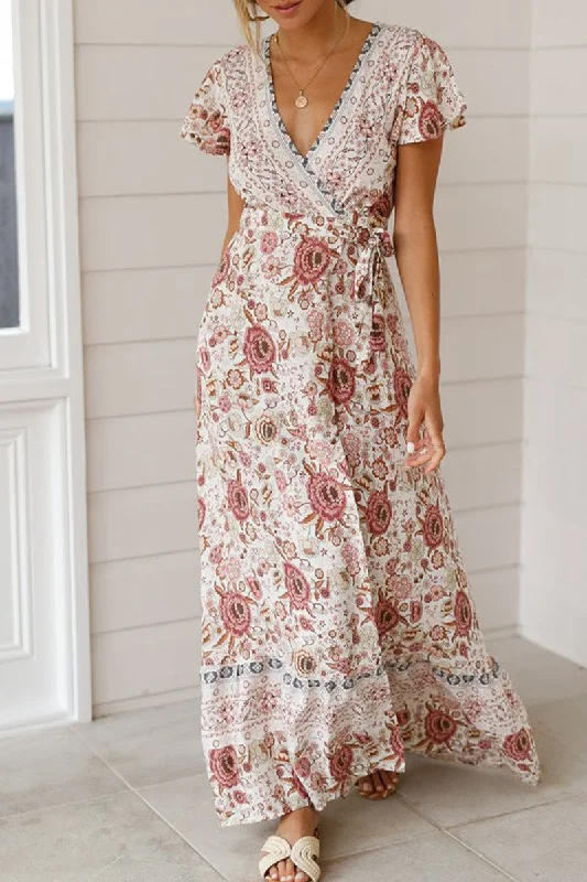 Sexy Elegant Print V Neck A Line Dresses Floral dresses under $50