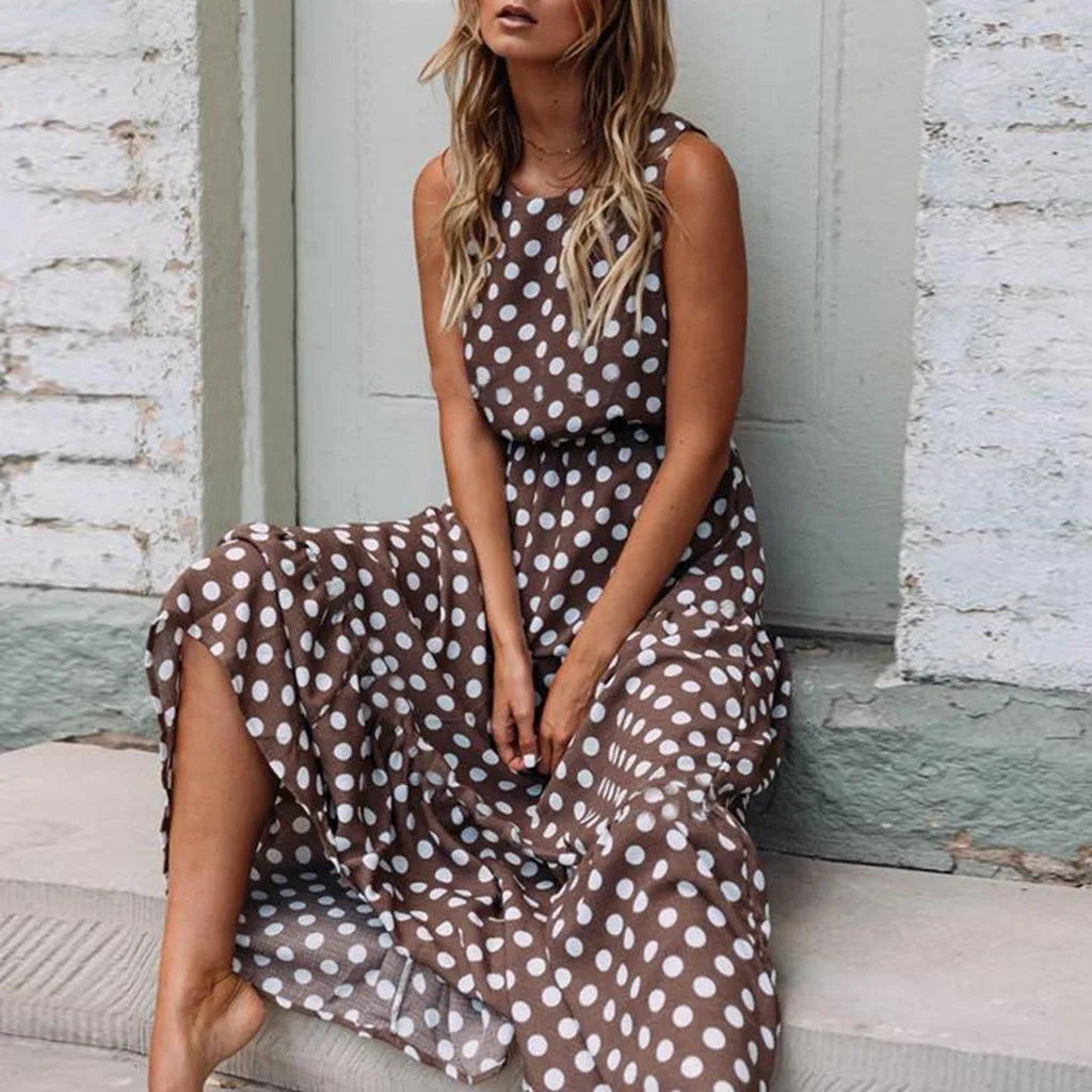 "Pretty Woman" Polka Dot Ankle Length Dress Off-shoulder unclassified dresses