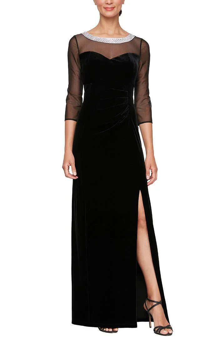 Alex Evenings 8191951 - Illusion Quarter Sleeve Evening Dress Denim unclassified dresses Alex Evenings 8191951 - Illusion Quarter Sleeve Evening Dress Denim unclassified dresses