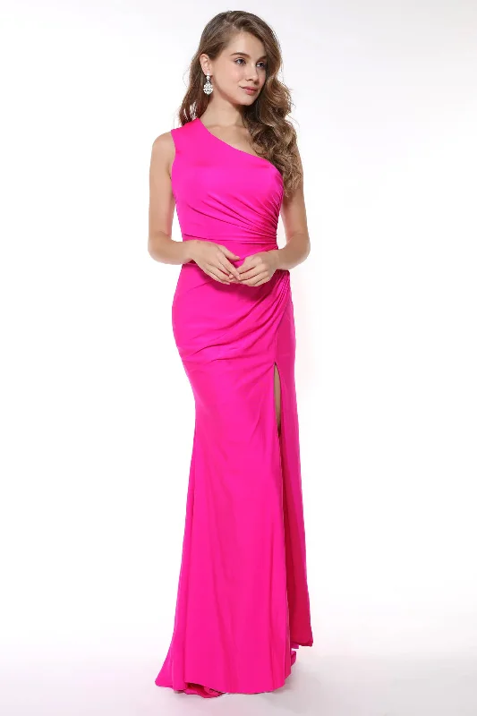 Ava Presley 34531 Fuchsia Pink One Shoulder Fitted Dress with Slit - Size 8 Flowy unclassified dresses