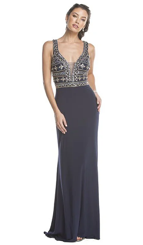 Aspeed Design - Plunging Embellished Evening Gown Preppy unclassified dresses