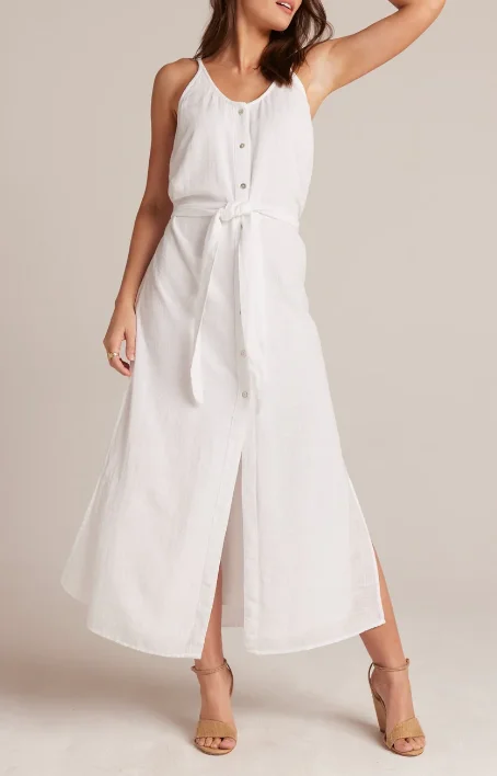 Bella Dahl Belted Button Front Sleeveless Dress- White Metallic unclassified dresses Bella Dahl Belted Button Front Sleeveless Dress- White Metallic unclassified dresses