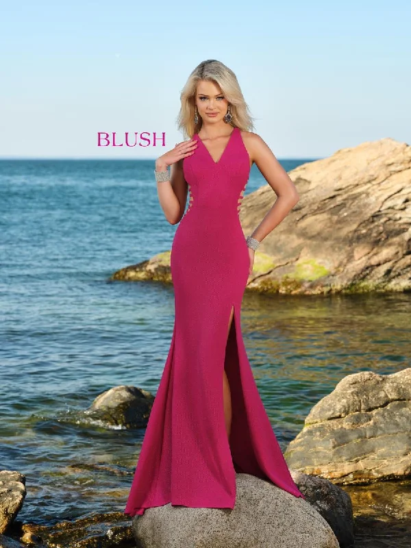 Blush Prom 20533 Magenta Shimmer Stretch Knit Dress with Slit - Size 10 Engagement unclassified dresses