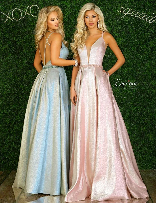 ENVIOUS Couture 1439 Iridescent Aqua A-Line Dress with Pockets - Size 8 Pastel unclassified dresses