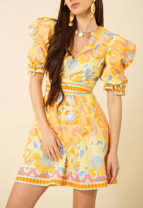 Hale Bob Skylar Poplin Puff Sleeve Dress - Yellow Breathable unclassified dresses