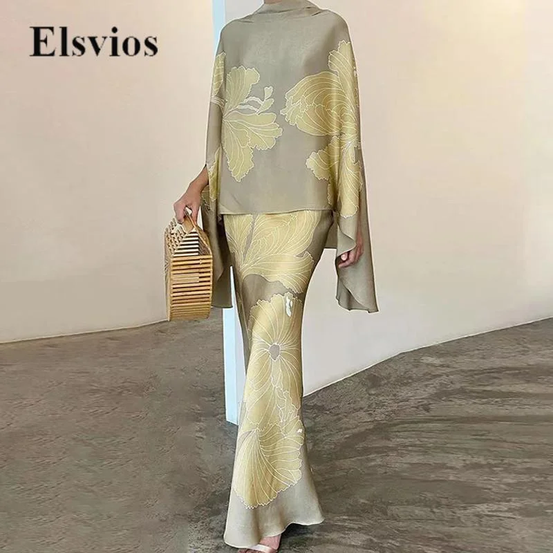 ELVIOS Satin Chiffon Elegant Two-Piece Dress Embroidered unclassified dresses