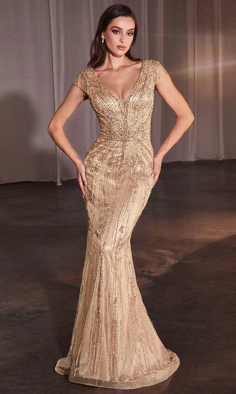 Ladivine CZ0029 - Plunging V-Neck Fitted Prom Dress Office unclassified dresses