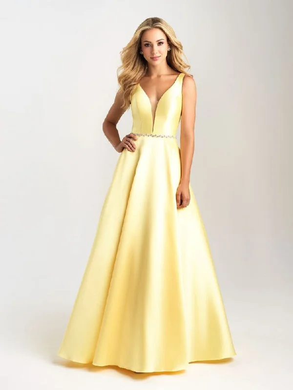 Madison James 20-357 Yellow V-Neck Mikado Ballgown - Size 4 Travel unclassified dresses