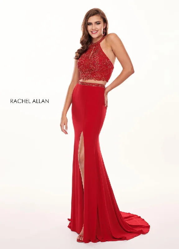 Rachel Allan 6641 Red Fitted 2 Piece Dress with Slit Lace unclassified dresses