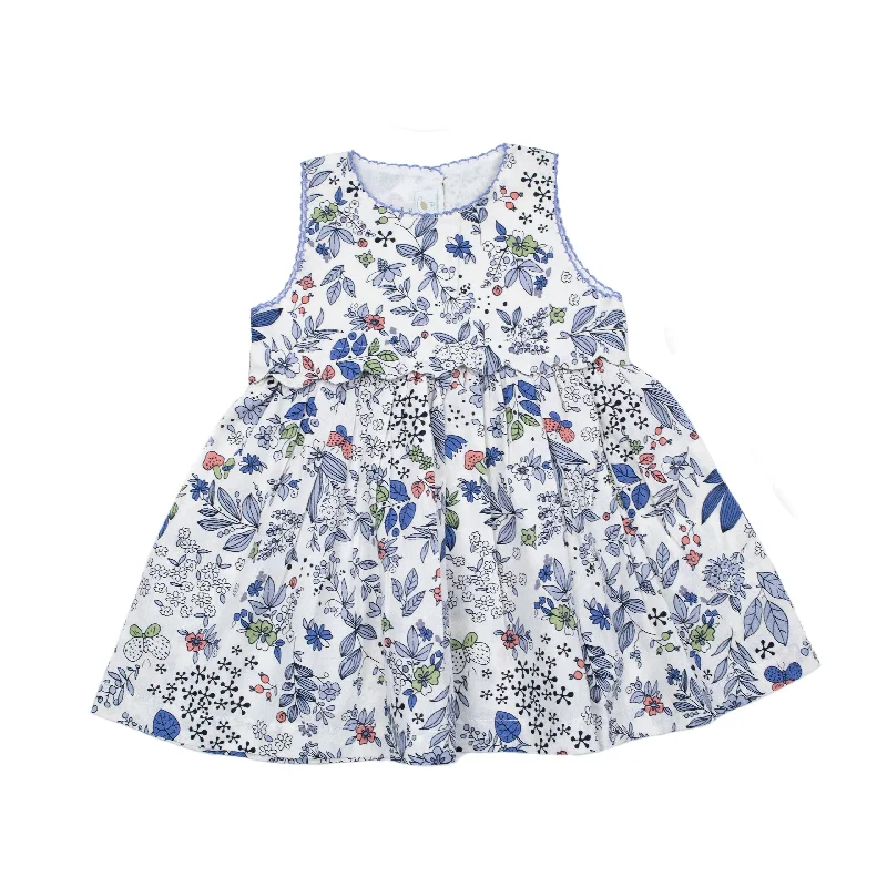 Scalloped Trim Dress, Infant Girls, Blue Multi Stretchy unclassified dresses