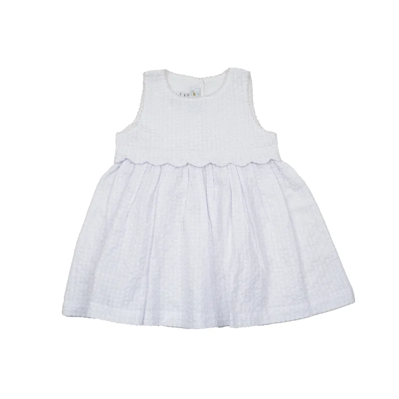 Scalloped Trim Dress, Infant Girls, White Printed unclassified dresses