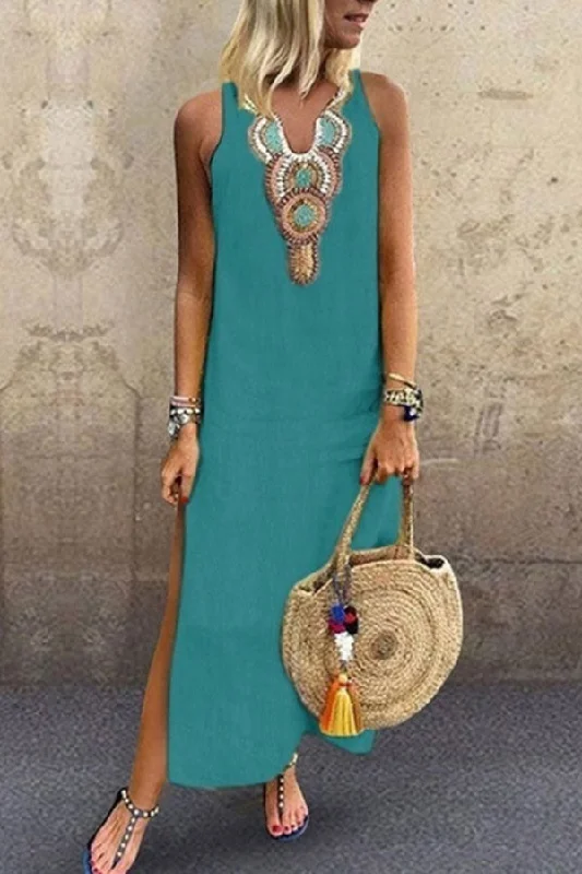 Sleeveless V-neck Slit Tunic Dress Summer unclassified dresses