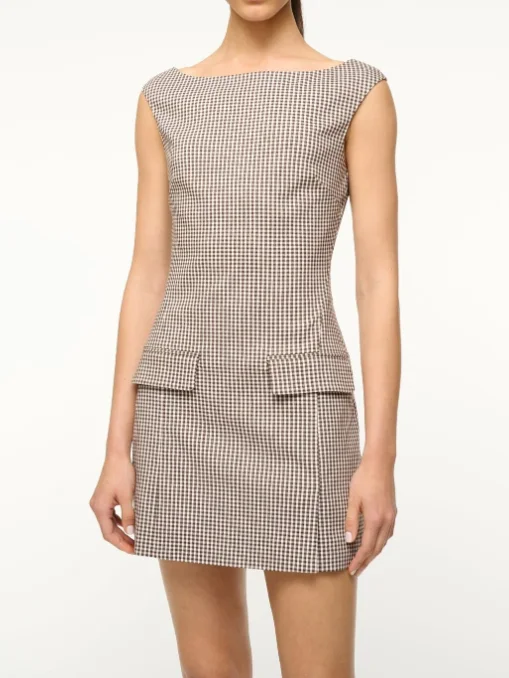 Staud Walker Dress - Dark Chocolate Micro Check Long unclassified dresses