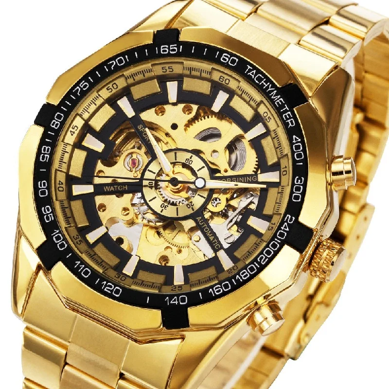 Winner Watch Men Skeleton Automatic Mechanical Watch Gold Skeleton Vintage Man Watch Mens FORSINING Watch Top Brand Luxury Velvet unclassified dresses