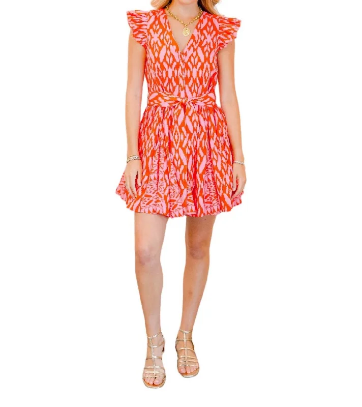 Lela Mini Dress In Jaiper Ikat Print Vintage Pleated Skirt