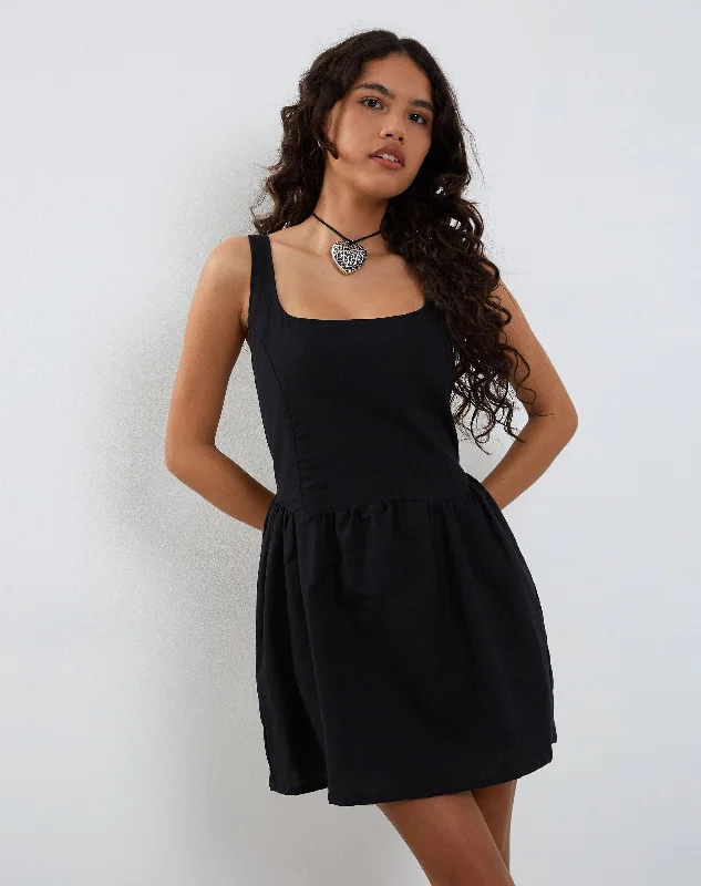 Leshiel Mini Dress in Black Poplin Camo Mini Skirt