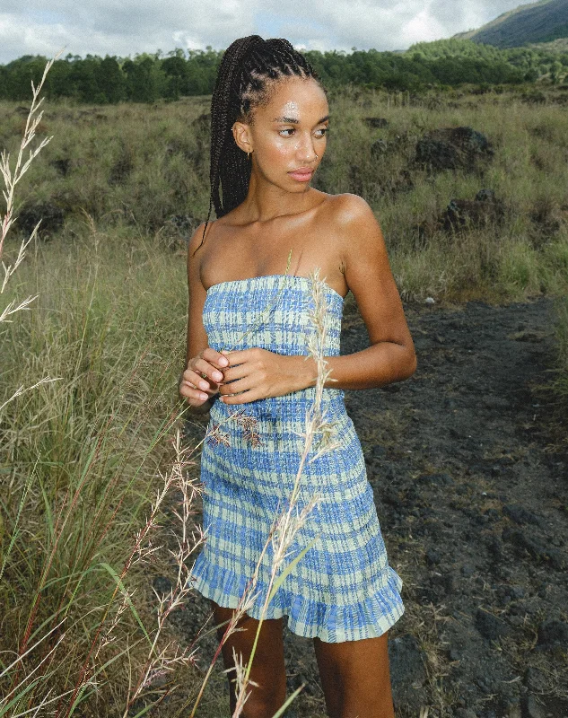 Takiyo Mini Dress in Colourpop Check Green and Blue Sexy Leather Skirt