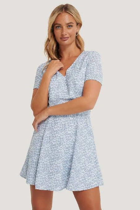 Tie Back Short Sleeve Dress High-waist Denim Skirt