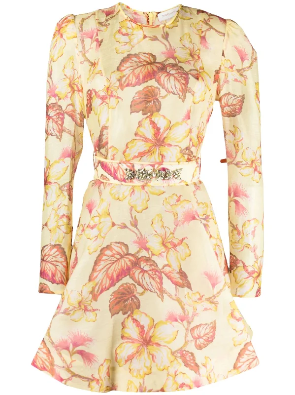 Zimmermann Matchmaker Floral Mini Dress Yellow Hibiscus Ruffled Mini Skirt