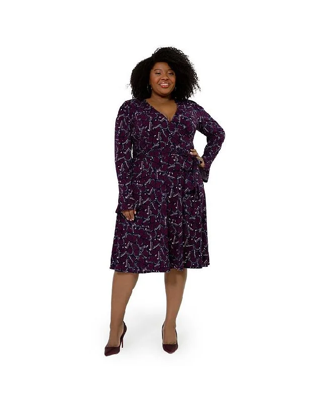 Leota Women's Rosalia Butterfly Long Sleeve Faux Wrap Dress Purple Size 1X Plaid Maxi Skirt