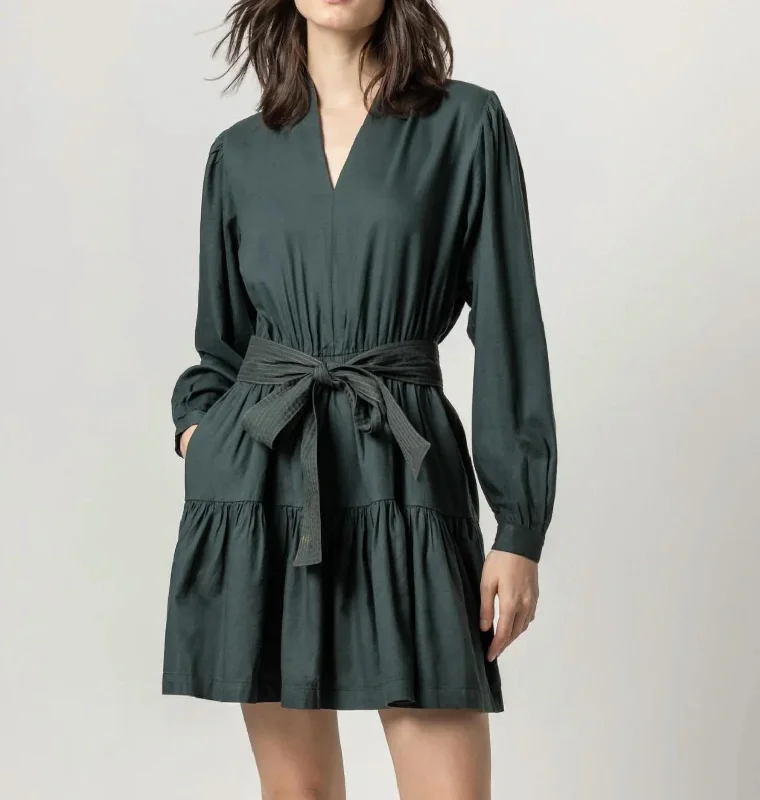 Long Sleeve Split Neck Peplum Dress In Elm Maxi Skirt Dress