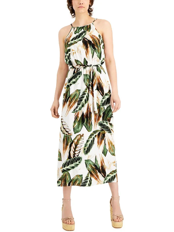 Petites Womens Printed Long Maxi Dress Skirt with Slits