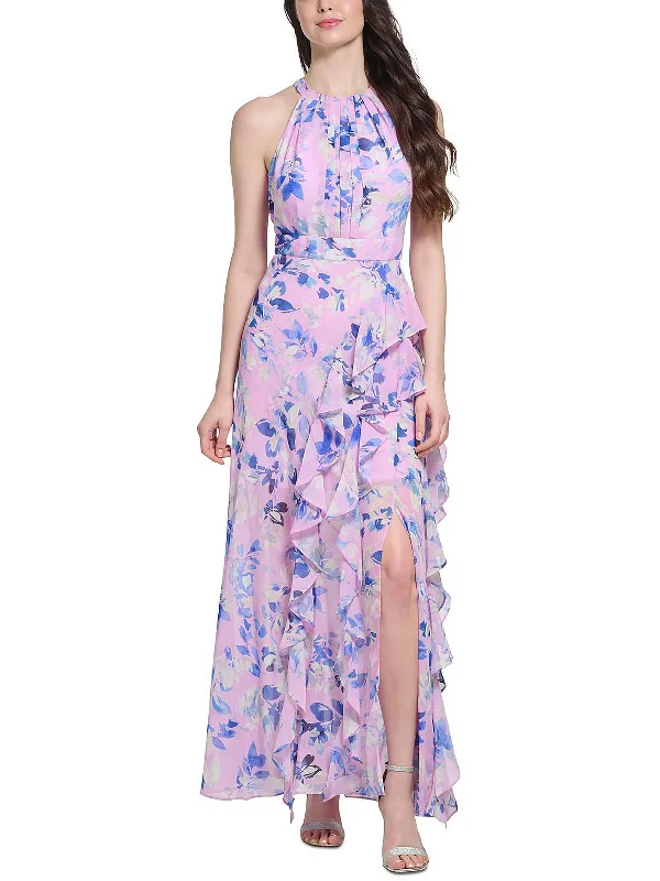 Womens Chiffon Floral Maxi Dress Skater Maxi Skirt