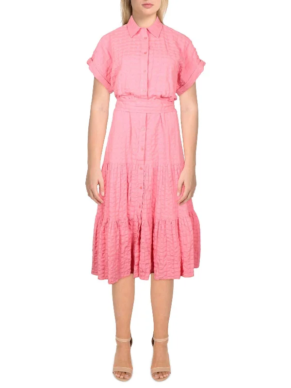 Womens Collar Long Shirtdress Soft Pleated Maxi