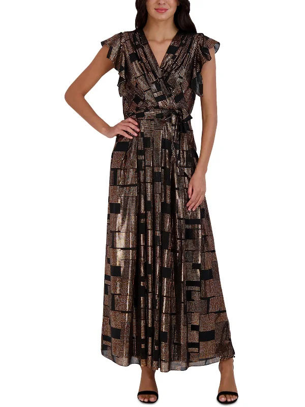 Womens Metallic Long Maxi Dress Maxi Skirt Set