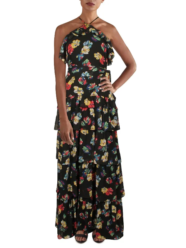 Womens Ruffled Long Evening Dress Formal Maxi Outfit