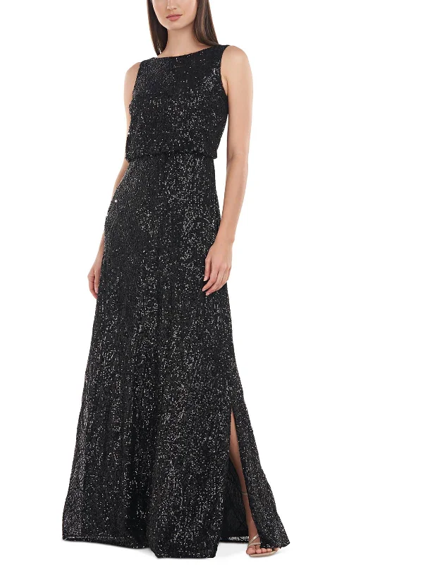 Womens Sequined Long Evening Dress Lace Maxi Skirt