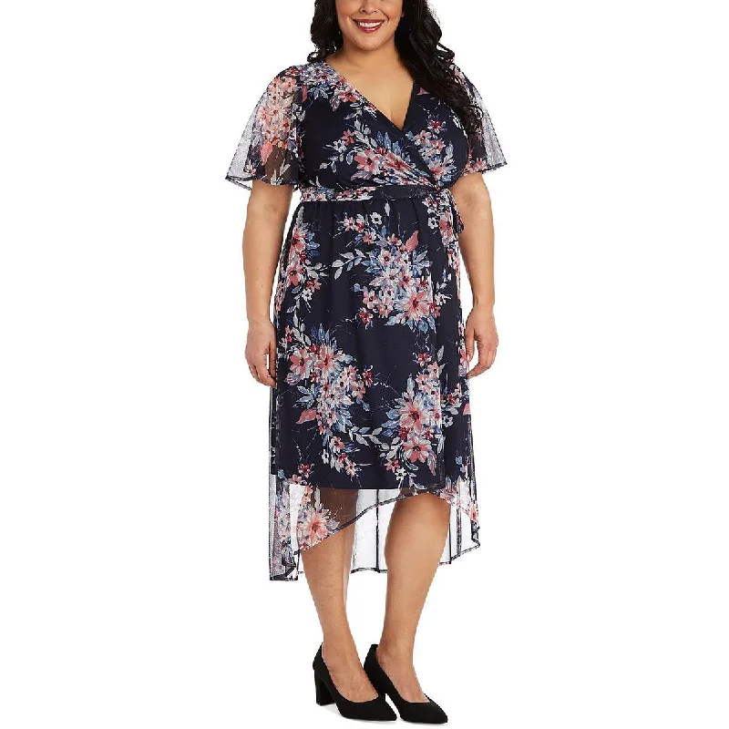 Plus Womens Floral Faux Wrap Midi Dress Elegant Midi Dress