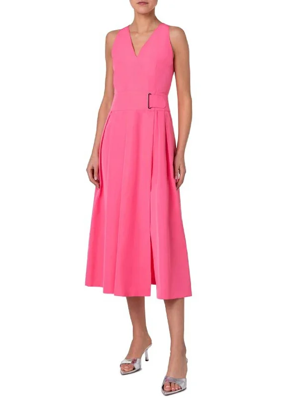 Sleeveless Flared Midi Dress In Pink Fashion Midi Skirt