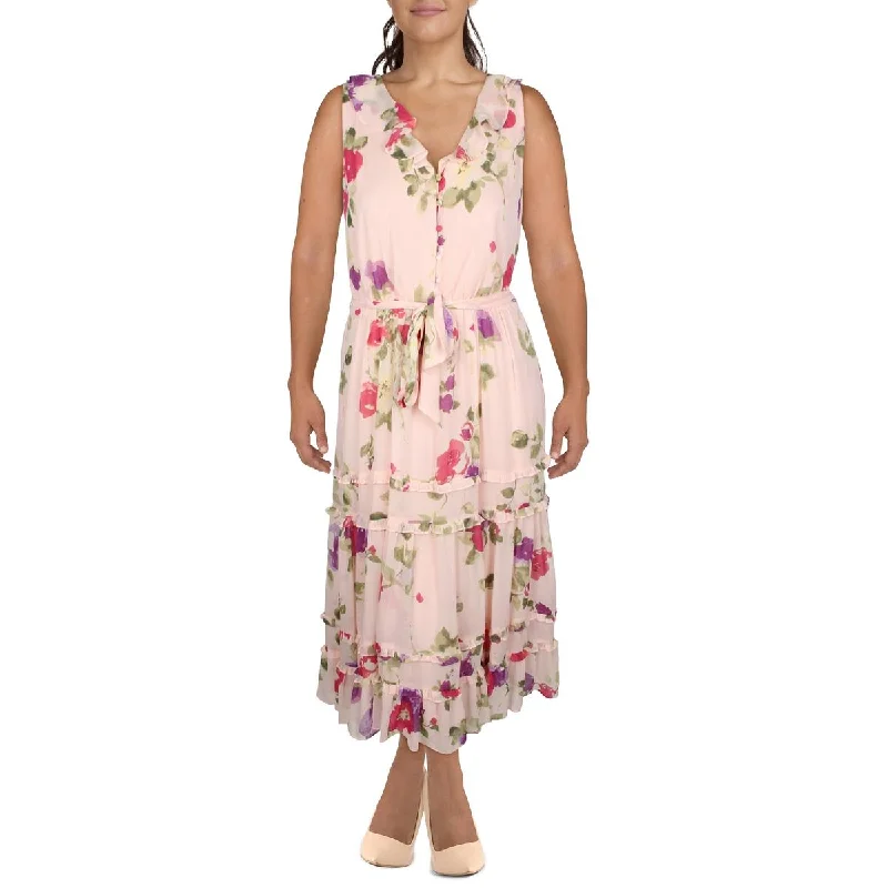 Womens Floral Sleeveless Midi Dress Summer Midi Skirt