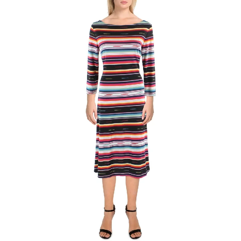 Womens Jersey Striped Midi Dress Flared Midi Skirt