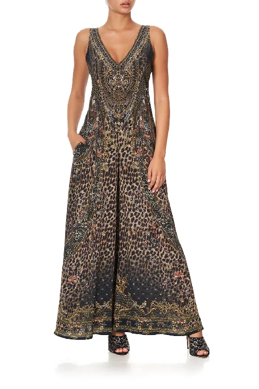 V NECK FLARED JUMPSUIT ABINGDON PALACE Casual Lace Dress