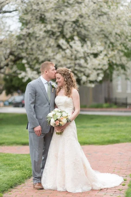 Maggie Sottero Champagne lace appliqué Lace Bridesmaid Gown